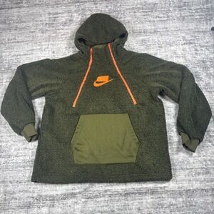 Nike Jacket Womens Small Green Sherpa Fleece Pullover Kangaroo Hoodie Swoosh